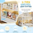 thumbnail image 3 of Mirightone Wood Low Twin Over Twin Bunk Bed with Rattan Guardrail, Low Floor Bunk Bed with Storage Shelves (White), 3 of 7