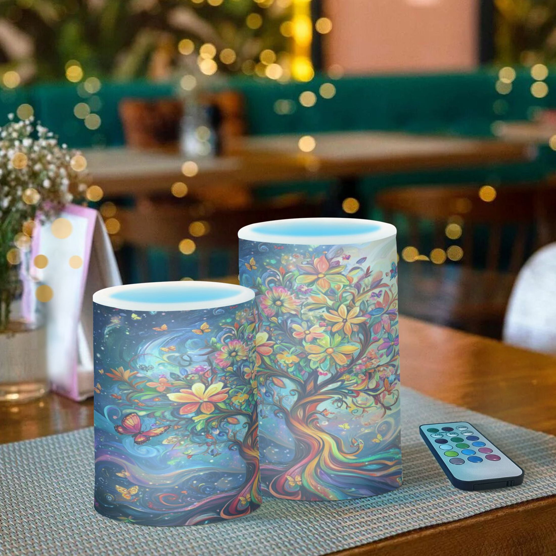 2 PCS Flameless Candles with Remote Timer LED Battery Operated Flickering Candle Light for Wedding Table Home Decoration Gifts A Whimsical Tree