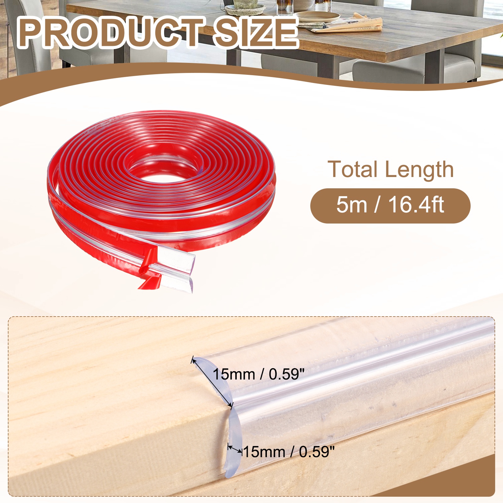 Edge Protector, 16.4ft (5M) x 0.6" (15MM) Clear Furniture Corner Guard Strong Adhesive Proofing Edge Safety Bumpers with 4 Corners Guards for Table Cabinets