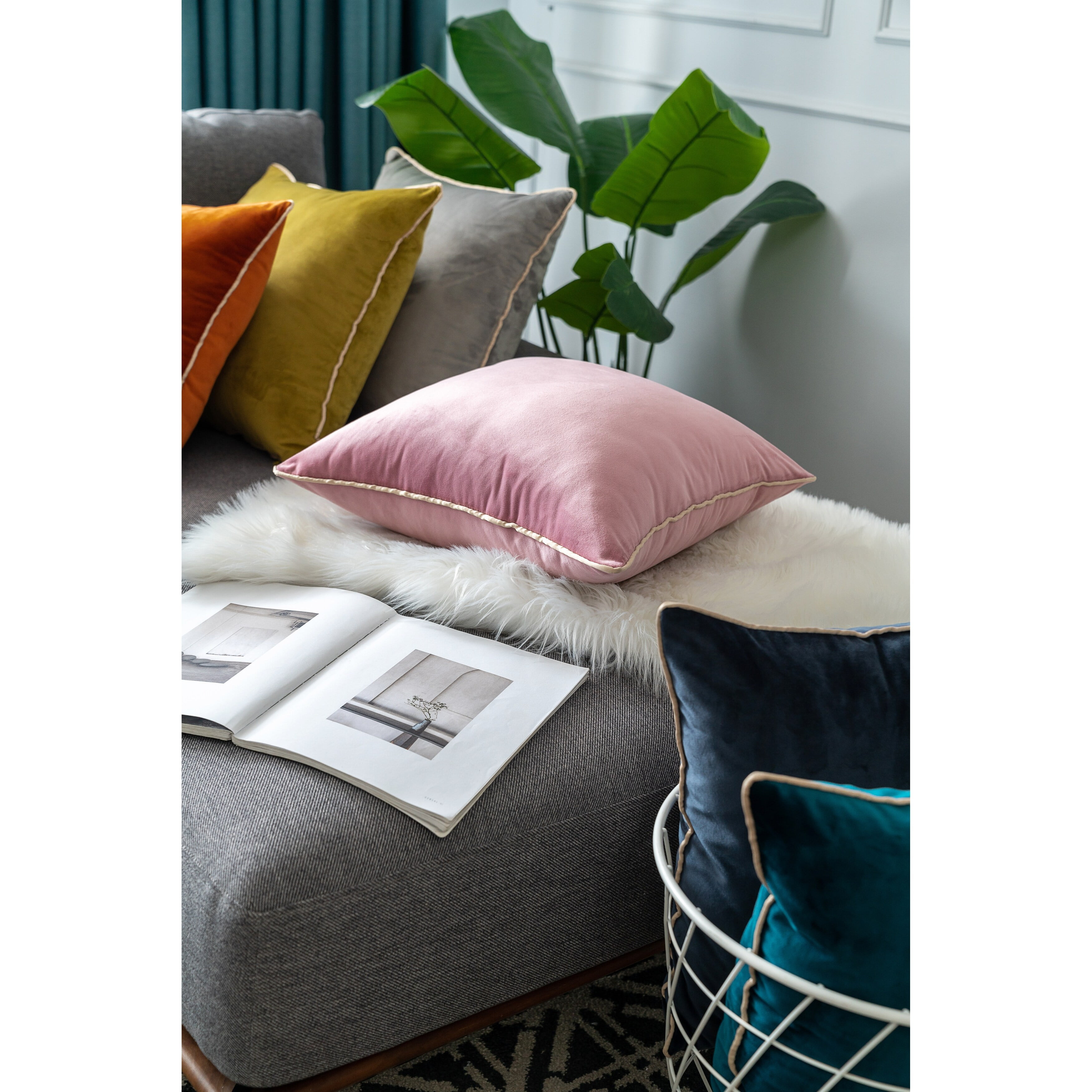 Pink Velvet Reversible Throw Pillow Set (18" x 18")