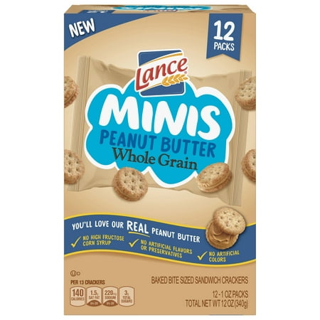 Lance Minis Whole Grain Peanut Butter Sandwich Crackers, Multipack 12 (Best Whole Grain Crackers For Weight Loss)