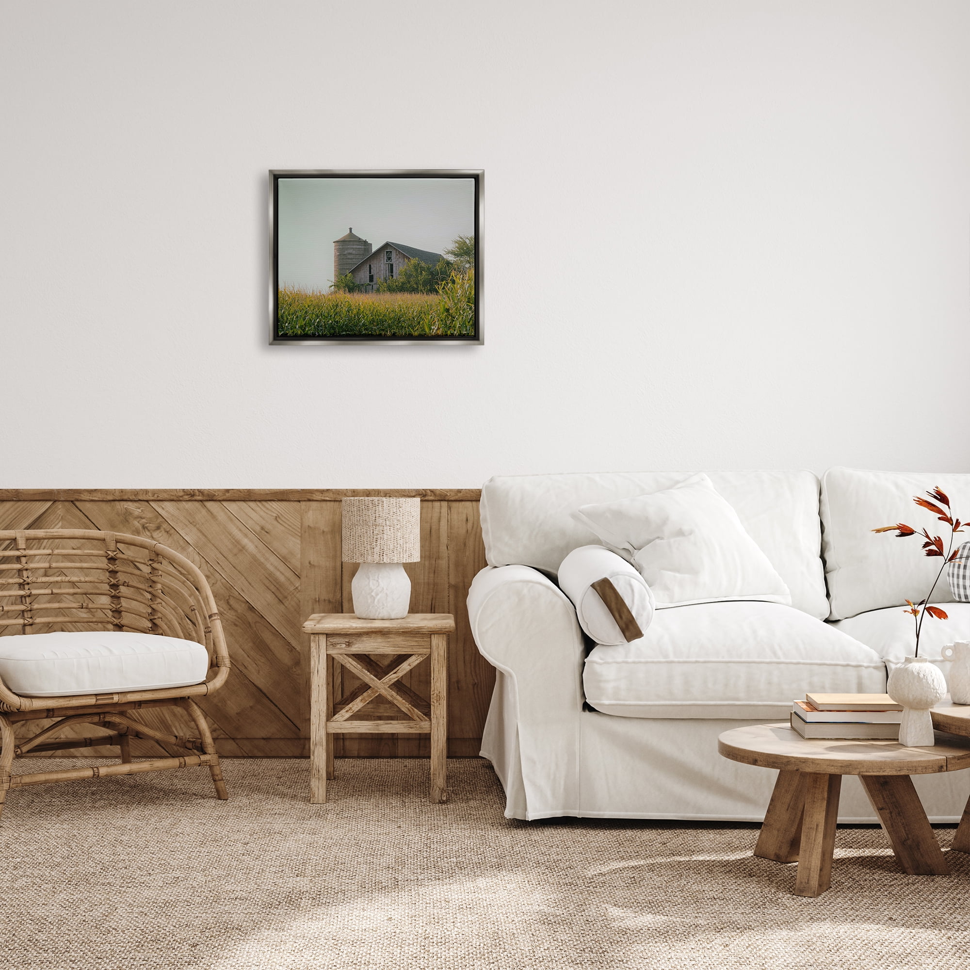 Stupell Industries Soothing Countryside Barn Clear Sky Rural Grass Photograph Luster Gray Floating Framed Canvas Print Wall Art, Design by Daphne Polselli