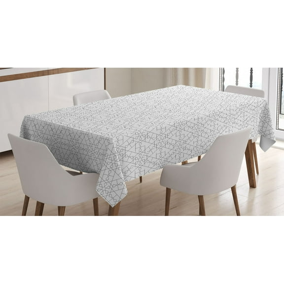Geometric Tablecloth, Continuous Pattern with Abstract Concave Shapes and Triangles Print, Rectangle Satin Table Cover for Dining Room and Kitchen, 60" X 90", Charcoal Grey and White, by Ambesonne