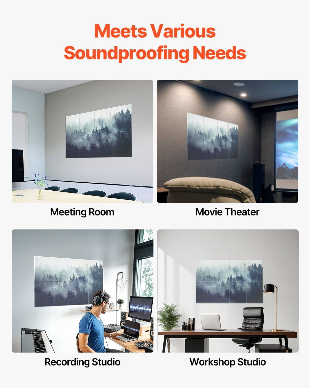 8 Pack Self Adhesive Acoustic Panels 63x23.62x0.4 Inch Soundproof Wall Tiles Decorative Sound Dampening Absorbing Boards for Home Office Studio Gaming Room Theater Forest