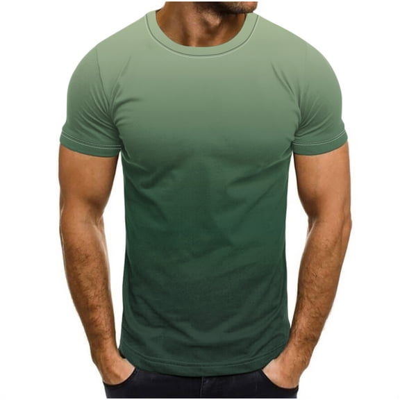 BRGZLK Men's Gradient T Shirt Summer 2026 Daily Fashion Casual Round Neck Comfortable Loose Fit Short Sleeve Top/Shirt Green A XL