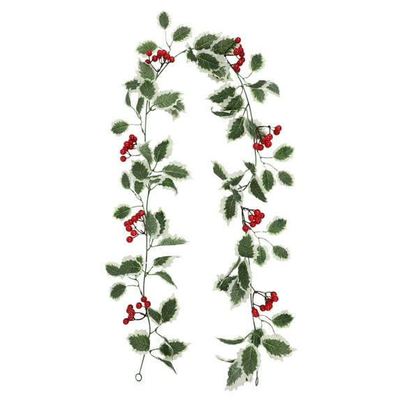 5.9ft Red Berry Christmas Garland with Pine Cones, Artificial Pine Greenery with Holly Leaves for Front Door, Mantel, Table Holiday Home Decor, A, Indoor/Outdoor Decor