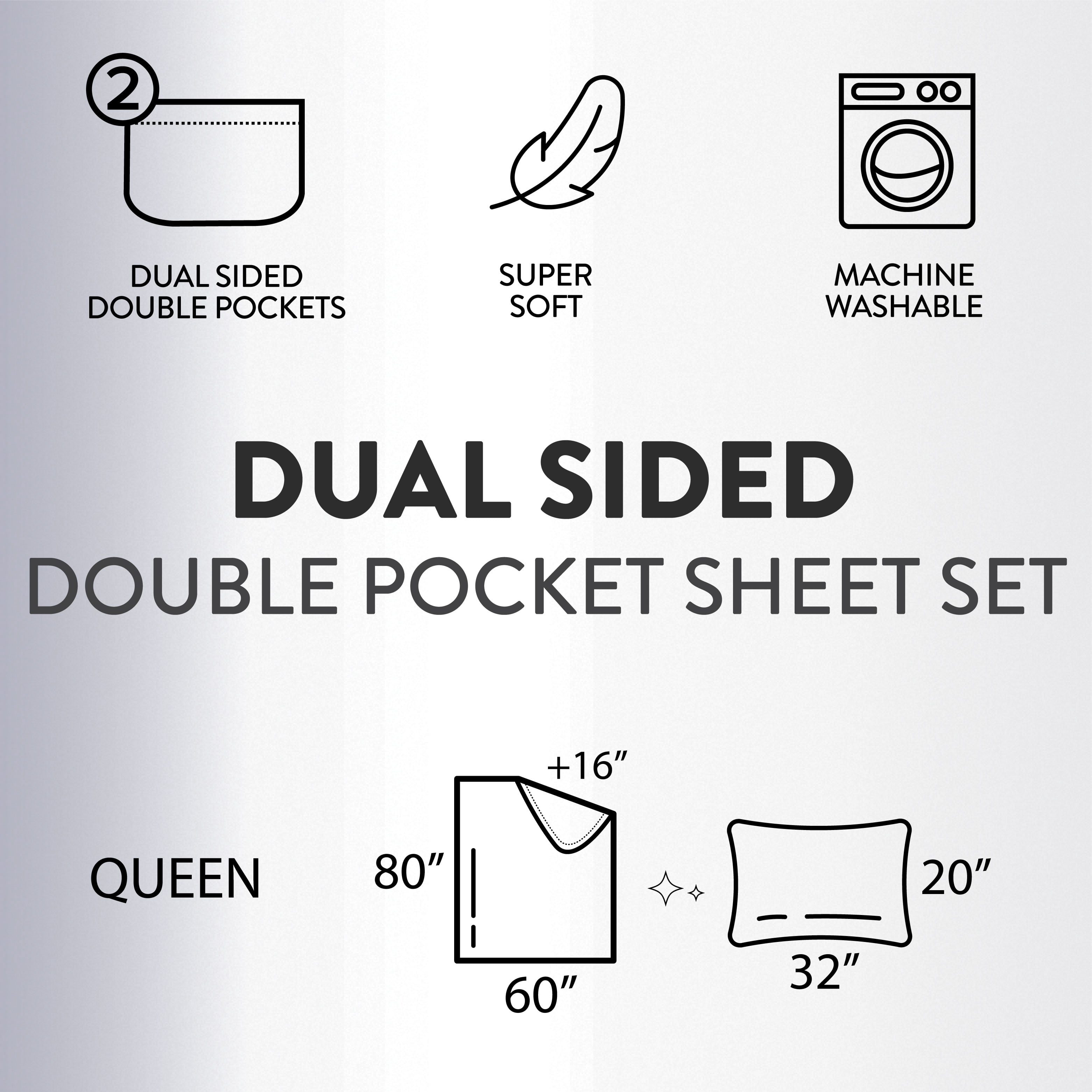 Urban Shop Double Sided Tech Pocket Fitted Sheet with Pillowcase, Queen, Navy