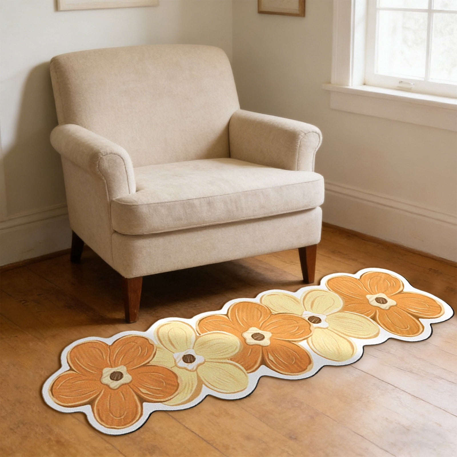 Flower Shaped Bath Rug, Non-Slip Water Absorbent Bathroom Mat, Super Cute Machine Washable Bathroom Rug, Small Round Floral Soft and Fluffy Bath Mat,