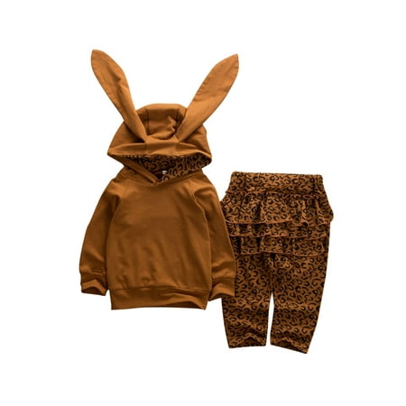 

Xingqing Toddler Girls Cotton Autumn Warm Hooded Cartoon Tops Pants Outfits