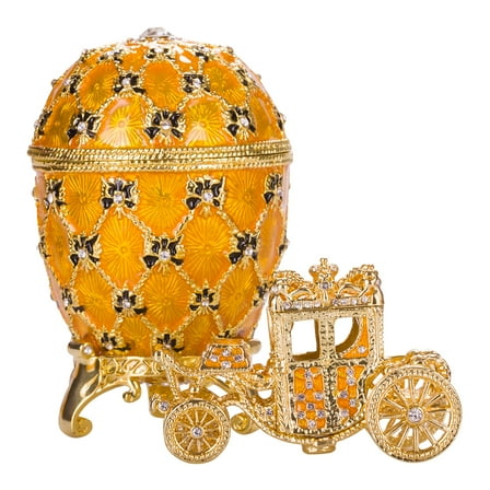 danila-souvenirs Faberge style Imperial Coronation Egg / Trinket Jewel Box with carriage 4'' (10 cm) yellow