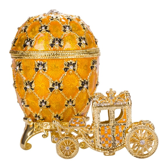 danila-souvenirs Faberge style Imperial Coronation Egg / Trinket Jewel Box with carriage 4'' (10 cm) yellow