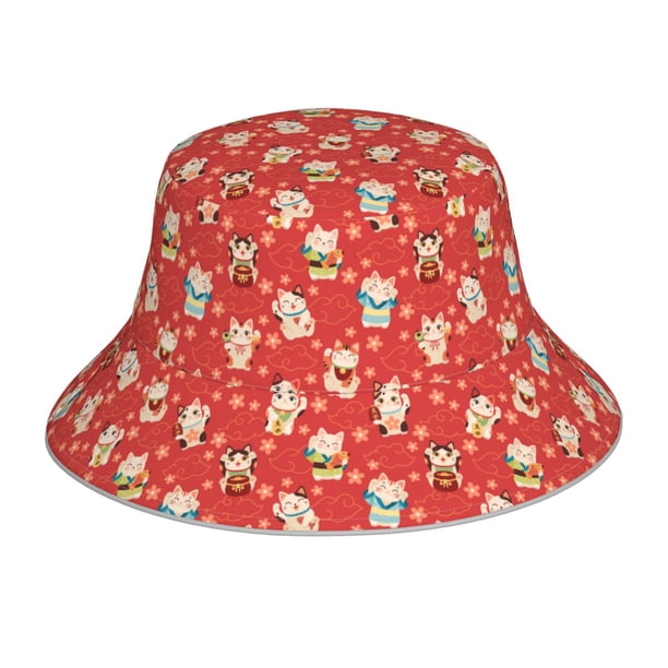 Balery Japanese Maneki Cats Sombreros para el sol para hombre y mujer, sombrero de pescador con UPF 50+
