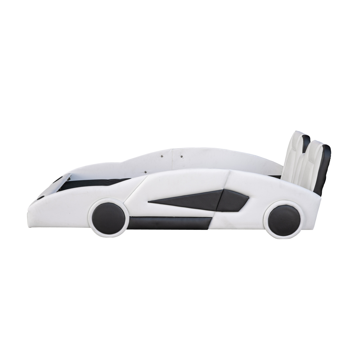 Luckynote Twin Race Car Bed, Wood Platform with Wheels, Car-Shaped Themed Design for Bedroom, White