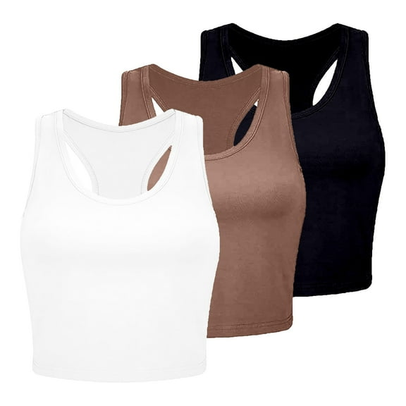 Women 3 Piece Tank Tops Sleeveless Ribbed Seamless Workout Exercise Shirts Yoga Crop Tops Simple Clubwear