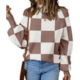 thumbnail image 3 of Women'S Fall Fashion Roll-Neck Long Sleeve Plaid Ribbed Knit Loose Pullover Sweater Tops Lotus Pink Checkered 5XL, 3 of 9
