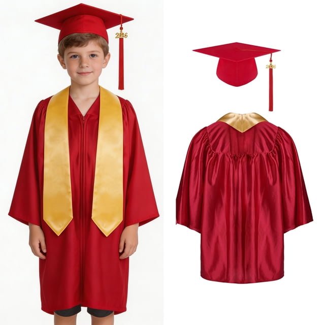 Toge Unisexe de Finissant Toge et Mortier pour Enfants Toge et Mortier Rouges pour Enfants Robe de Collation des Grades pour Enfants 3-4 Ans