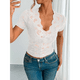 thumbnail image 5 of Blusa de para Mujer, de Corta, Cuello Redondo, Ajustada, con Encaje Floral Liso, Blusas Transparentes con Cuello en V XXL, 5 of 7