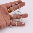 thumbnail image 5 of Women's Platinum Plated CZ Double Tassel 6 Flower Drop Earrings and Clip on Earrings No Pierced, 5 of 10