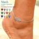 thumbnail image 2 of Pulsera de tobillo de plata esterlina Silvora para mujer, tobilleras de infinito con piedra de nacimiento de corazón de marzo, joyería de playa de verano, regalo para esposa, madre e hija, 2 of 8