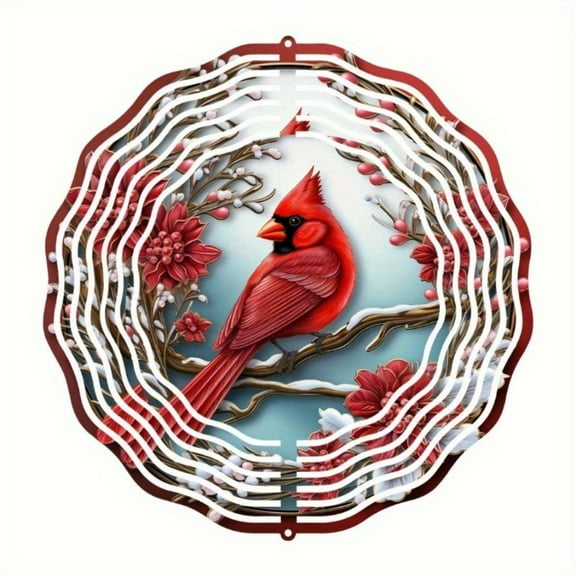 Cardinal Wind Spinners with Pine & Floral Design: Vibrant Red Metal Outdoor Decor | Hanging Wind Chimes for Garden, Patio, Lawn & Holiday Decor.Wind Chime