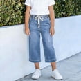 thumbnail image 3 of KyCheLot Boys Girls Jean Pant Summer Capris Drawstring Wide Leg Vintage Denim Capri Jeans with Pockets 4-15 Years, 3 of 6