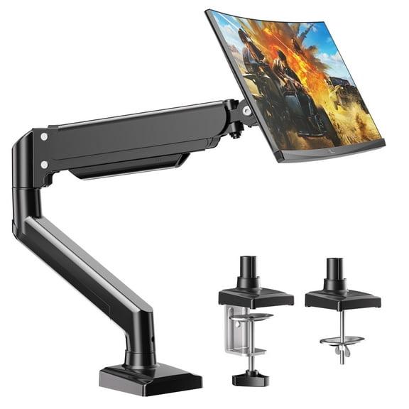 Monitor Mount for 13-34 inch Computer Screens,Gas Spring Single Monitor Arm Desk Stand with Full Motion Adjustable/Two Mounting Options/Supports to 2.2-26.4 lbs
