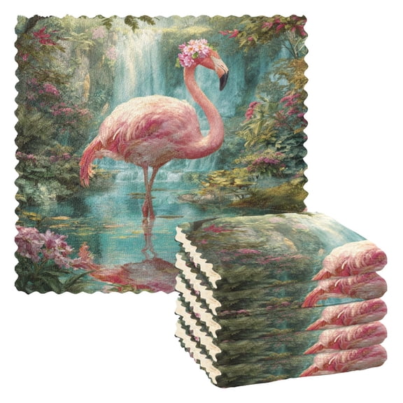 6 Pieces of Kitchen Towels 11x11Inch Kitchen Dish Cloths Kitchen Dish Towels Reuseable Cleaning Cloths Beautiful Pink Flamingo