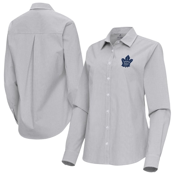 Women's Antigua Gray Toronto Maple Leafs Porter Woven Tri-Blend Long Sleeve Button-Up Shirt