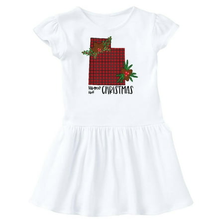 

Inktastic Home for Christmas Utah in Plaid with Holly Gift Toddler Girl Dress