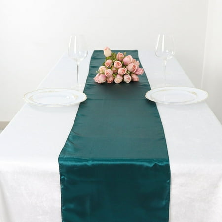 

Efavormart Premium SATIN Table Top Runner For Weddings Birthday Party Fit Rectangle and Round Table 12 x 108 Peacock Teal