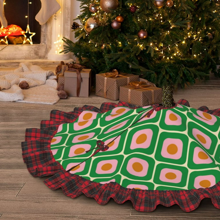 JUNZAN Christmas Tree Skirt 48 Xmas Winter Holiday Party Indoor Outdoor Home Decor 60s and 70s Style Walmart