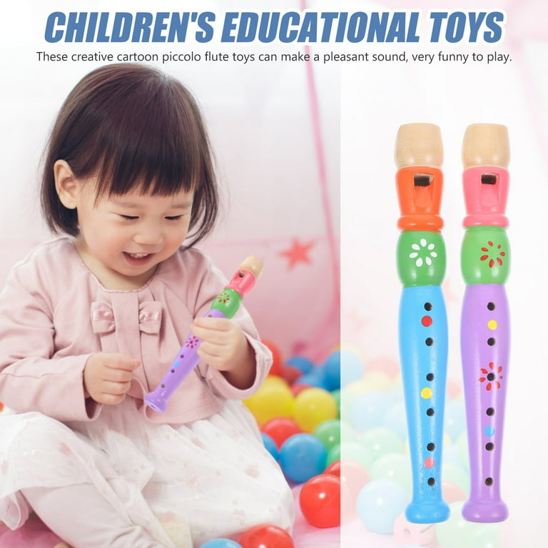 2pcs Kids Piccolo Flute Cartoon Wood Flute Instruments Toy