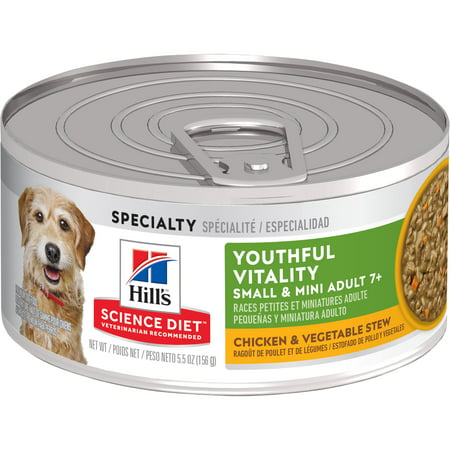 Hill's Science Diet Adult 7+ Youthful Vitality Small & Mini Chicken & Vegetable Stew Wet Dog Food, 5.5 oz, (Best Dog Food For Small Senior Dogs)