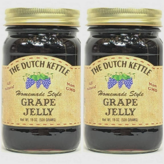 The Dutch Kettle Amish Homemade Style Grape Jelly All Natural Non-GMO 2 - 19 oz. Reusable Jar