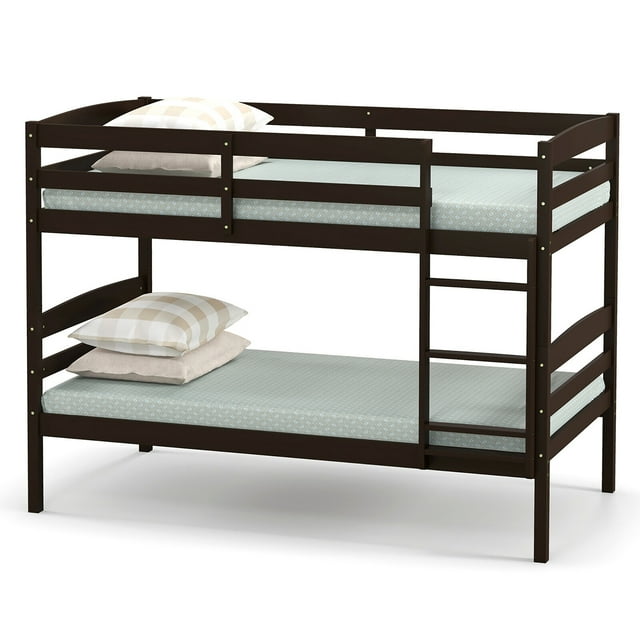 Gymax Lit Superposé Simple sur Simple en Bois Convertible en 2 Lits Garde-Corps Hauts Espresso