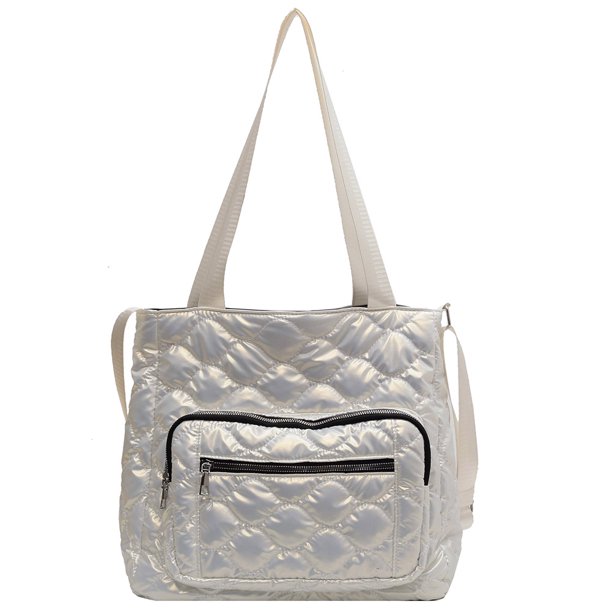 Bolso Acolchado Algodón Acolchado Bolsos Hombro Invierno Nailon para Mujer para Fiesta (Beige)
