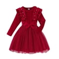 thumbnail image 4 of Girls Velvet Christmas Party Dress, Pearl Tutu Gown for Little Girls Winter Holiday, 4 of 10