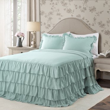 Lush Decor Ruffle Skirt Bedspread, Queen, Lake Blue, 3-Pc Set - Walmart.com