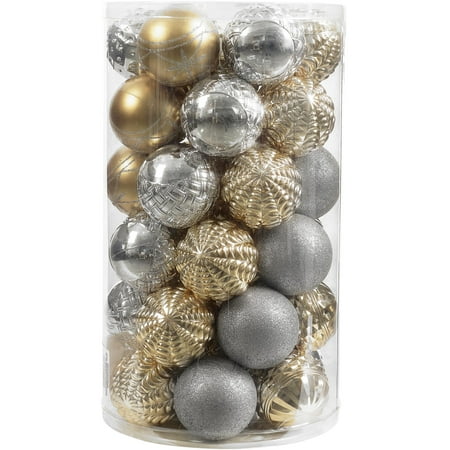 - Holiday Time 41-Piece Shatterproof Ornament Set, Classic Gold & Silver