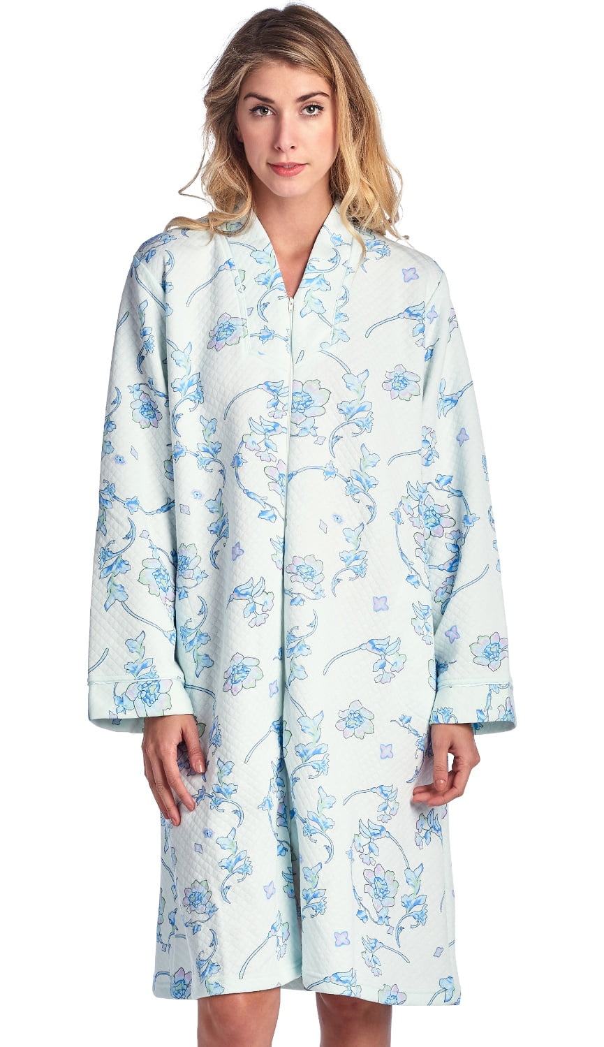 Casual Nights Women's Floral Print Zipper Front Quilted Robe