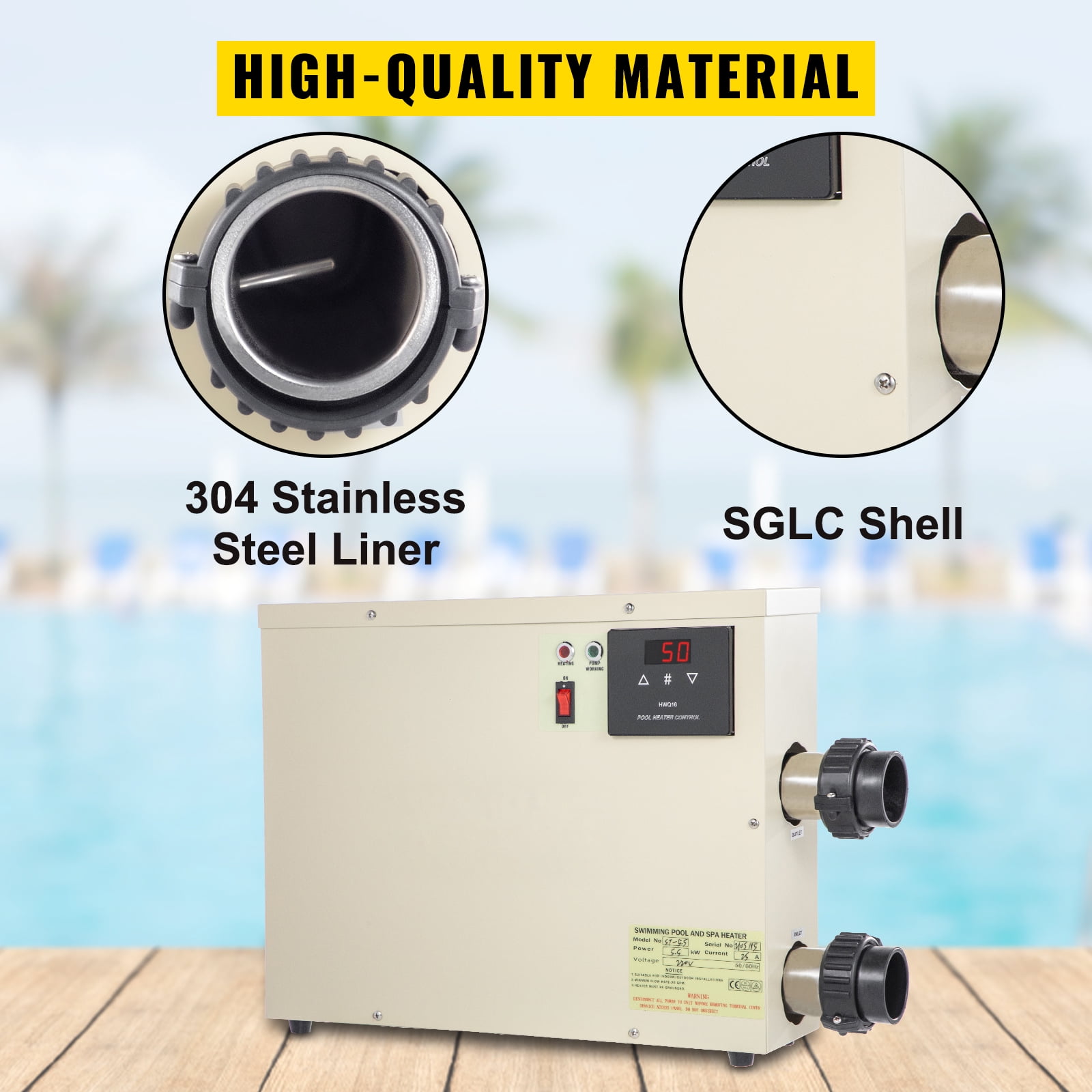 Swimming Pool Electric Heater SPA Heater Electric Assistant Digital fit for Thermostat DOMINTY Electric Pool Heater 11KW 220V for Above Ground Inground Pools 