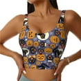 thumbnail image 2 of Picia Spooky Cats And Halloween Pumpkins Sports Bra for Women,Padded Strappy Sports Bras Medium Support Yoga Bra with Removable Cups,Running Yoga Bra-Large, 2 of 9