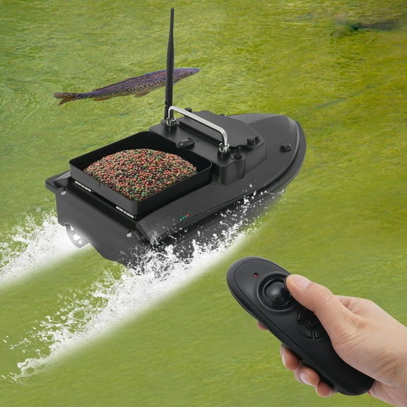 Foldable Stainless Steel Handle Bait Boat – Water Transfer Finish, Dual Power Cables, 12.76lbs Net Weight – for Sea & Distance Fishing