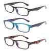 EYE ZOOM 3 Pack Retro Rectangular Plastic Frame Blue Light Blocking and Anti UV Reading Glasses, Multi color, +2.50