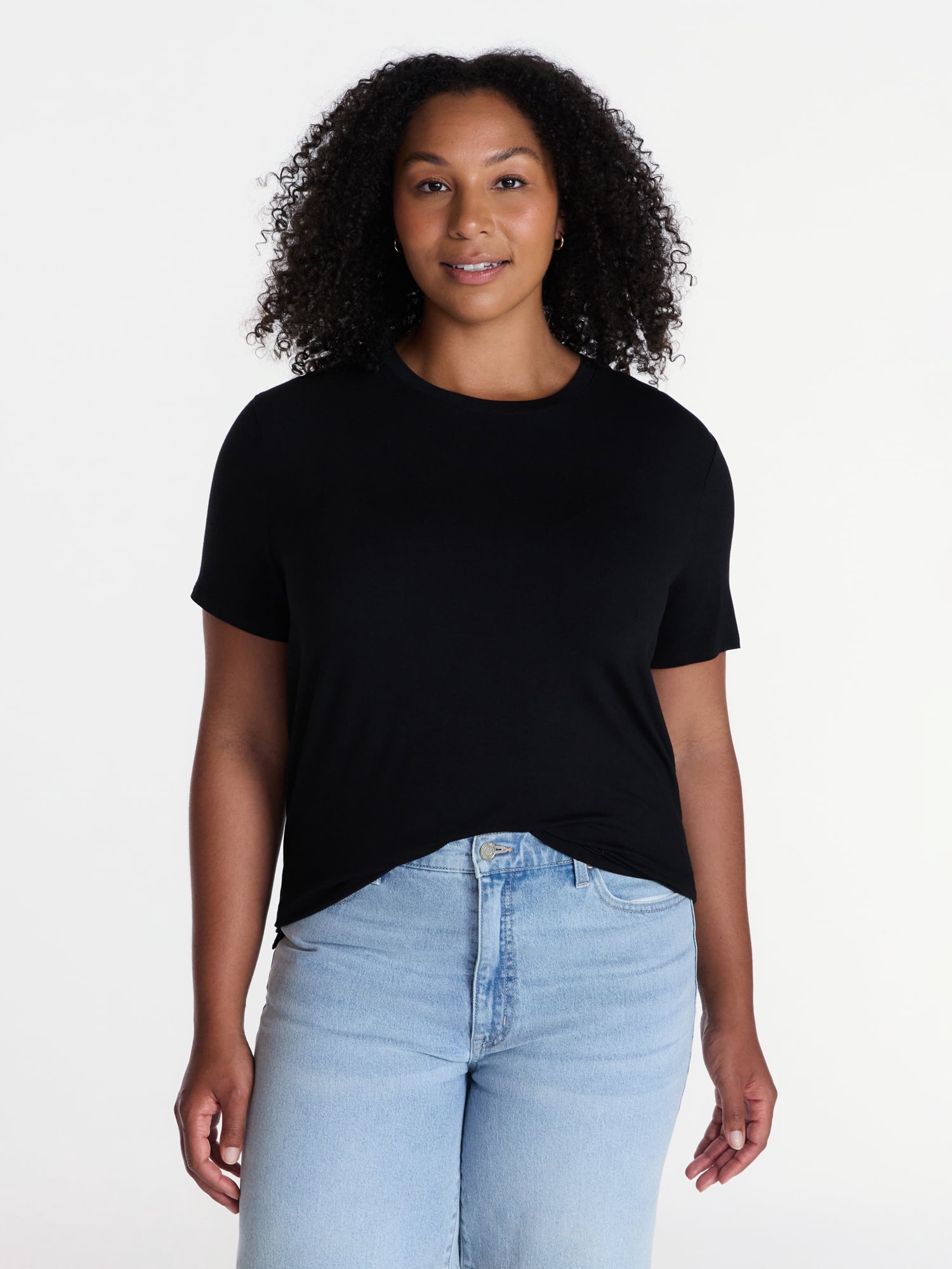 Time and Tru Women's Draped Boxy Tee with Short Sleeves, Sizes XS-XXXL