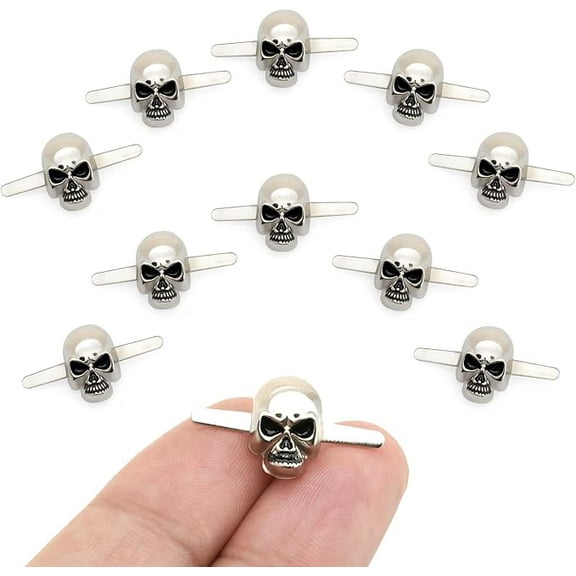 Skull Prong Stud Head Bone Gothic Style Ghost Studs Leather Craft Decorations Pack of 10 (Small 8 x 14 mm, Silver)