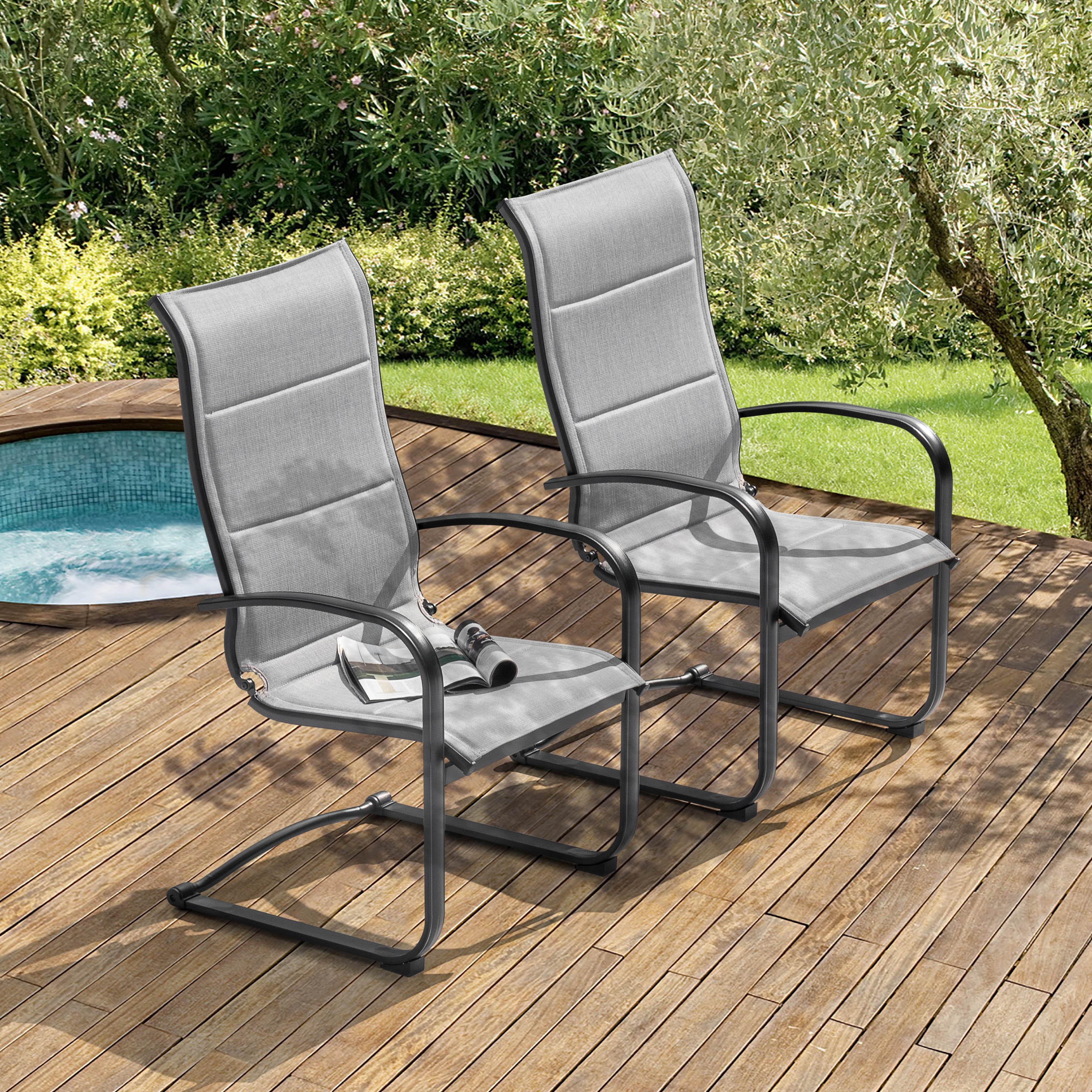 Nuu Garden Patio Dining Chairs Set of 2, High Back Padded Textilene Patio Outdoor Chairs, Breathable Spring Motion Textilene, Gray