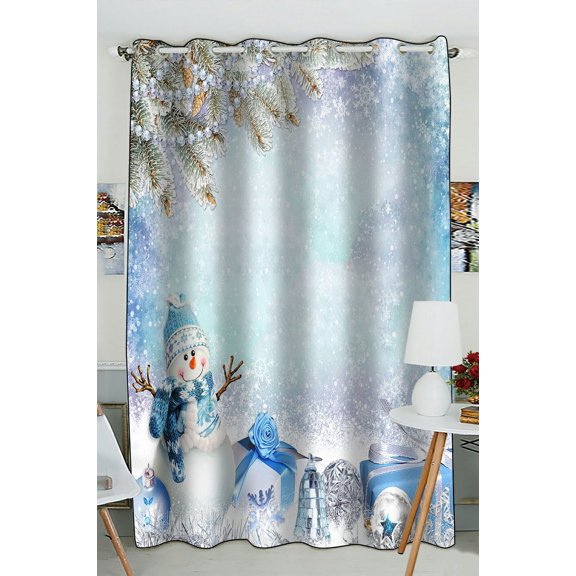 Phfzk Happy Festival Window Curtain, Merry Christmas Cute Winter Snowman White Snow Window Curtain Blackout Curtain For Bedroom Living Room Kitchen Room 52X84 Inches One Piece