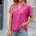 thumbnail image 2 of Lovskoo 2024 Summer Tops for Women Trendy Solid Color V-Neck Hollow Out Recreational Short Sleeve Tops Blouse Hot Pink-L, 2 of 5
