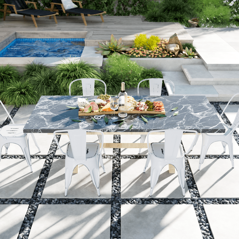 Furmax Set of 4 Metal Dining Chairs Stackable Indoor Industrial Vintage Chairs,Distressed White